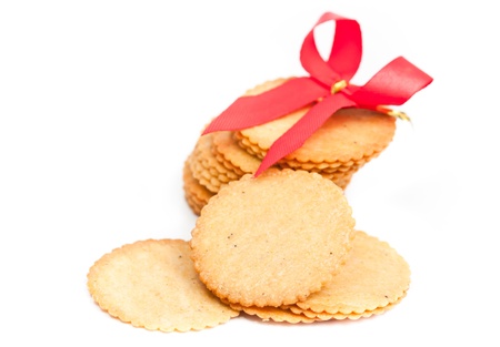 thin biscuit isolated on a white backgroundの写真素材