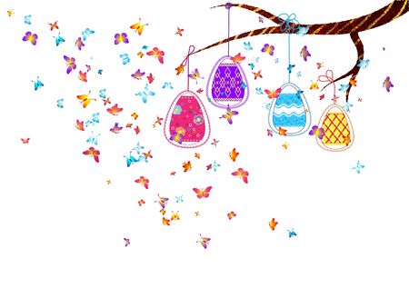 Hanging easter eggs with butterfliesのイラスト素材
