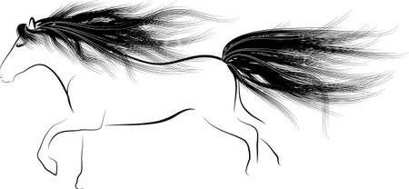 Monochrome silhouette Horse running with flowing maneのイラスト素材