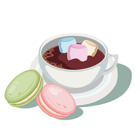 Chocolate macaroon with marshmallow in a cup. vector illustrationのイラスト素材