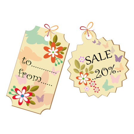 Vintage gift tags with floral pattern. Vector illustration EPS10.のイラスト素材