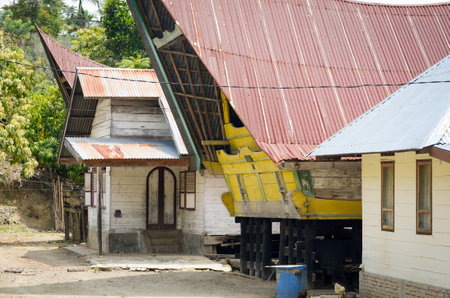 Traditional Batak houses in Sumatraの写真素材