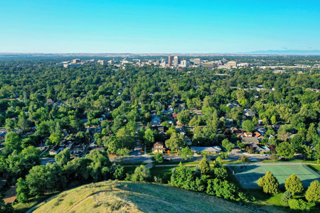 Bird's Eye View of downtown Boise, Idaho with Tennis Courtsの写真素材