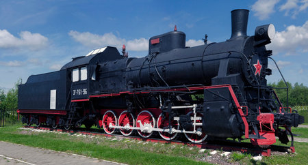 The Museum of old steam locomotives near the Sorting station, the city of Nizhny Novgorod, Russia,...