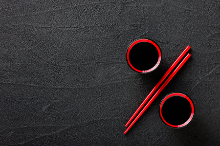 Chopsticks and bowl with soy sauce, discount conceptの写真素材