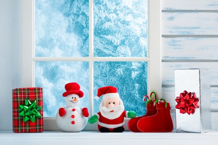 Christmas decoration, frozen window sceneの写真素材