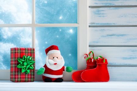 Christmas decoration, frozen window sceneの写真素材