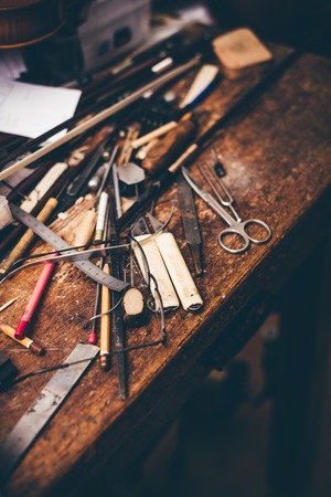 Old style luthier working tableの写真素材