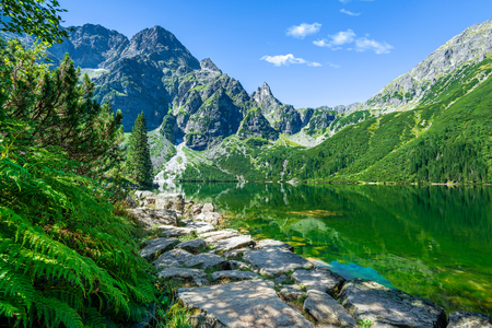 Green water lake Morskie Oko, Tatra Mountains, Polandの写真素材