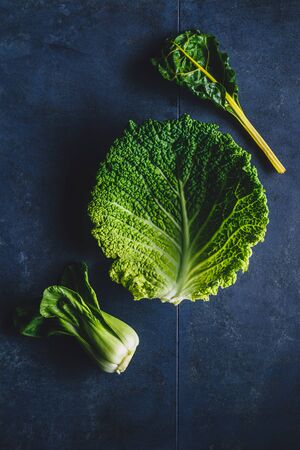 Green vegetables on the table, top viewの写真素材