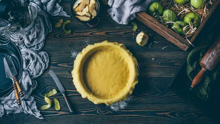 Apple pie making process, dough formingの写真素材