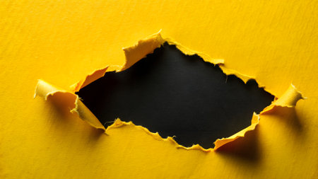 Torn yellow paper with space for your message on a black backgroundの素材