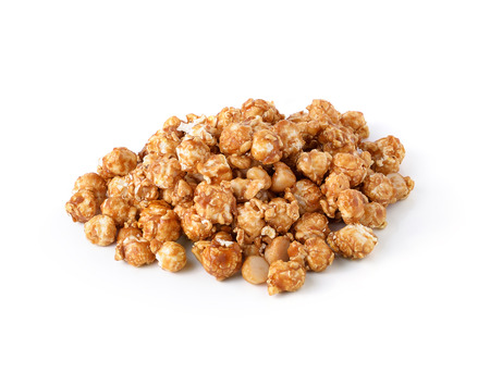 caramel popcorn isolated on white backgroundの写真素材