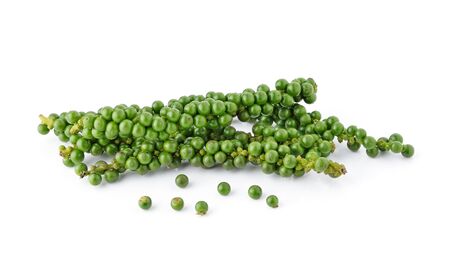 green peppercorns isolated on white backgroundの写真素材