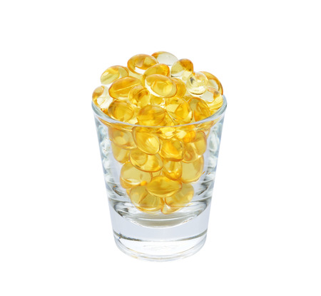 Omega 3 capsules from Fish Oil on white backgroundの写真素材