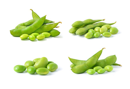 green soybeans on white backgroundの写真素材