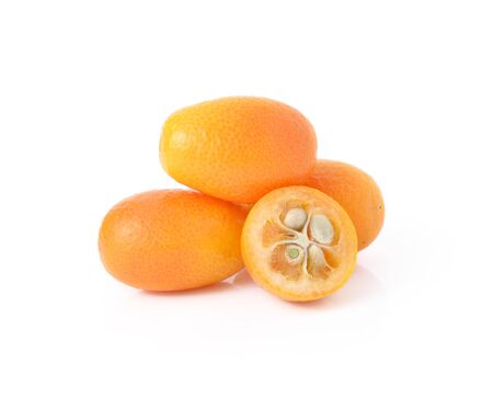 kumquat fruits isolated on white backgroundの写真素材