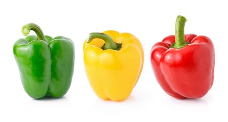 green yellow red pepper on white backgroundの写真素材