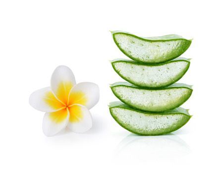 Aloe vera and frangipani flower on a white background.の写真素材