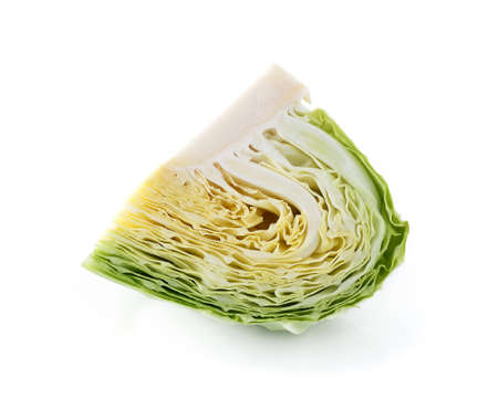 Green cabbage isolated on white backgroundの写真素材