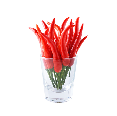 Red hot chili peppers on white backgroundの写真素材