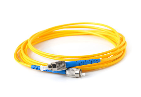 Fiber optic cable on white background