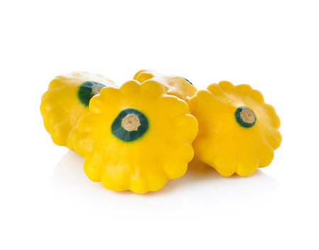 Yellow zucchini isolated on white backgroundの写真素材