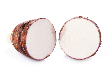taro roots on white backgroundの写真素材