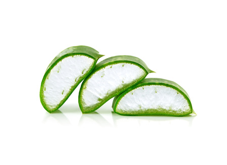 aloe vera fresh leaf isolated on whiteの写真素材