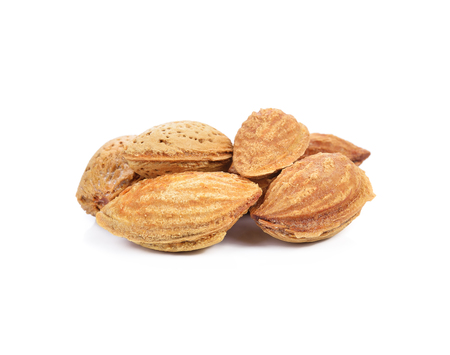 Almonds on a white backgroundの写真素材