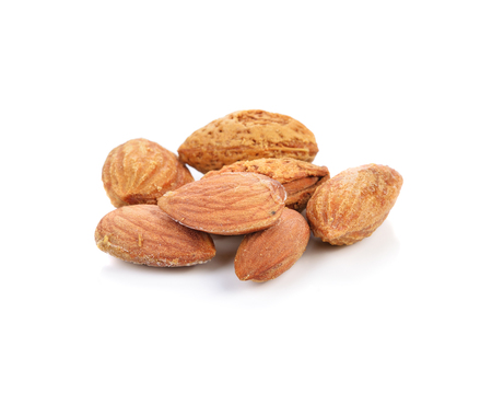 Almonds on a white backgroundの写真素材
