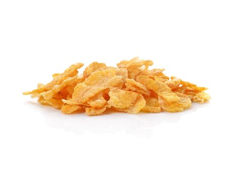 Pile of corn flakes isolated on white.の写真素材
