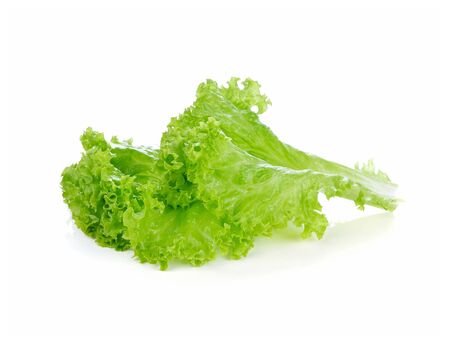 green lettuce leaves isolated on whiteの写真素材