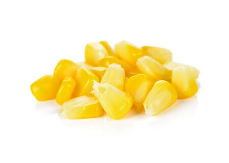 Sweet whole kernel corn on white backgroundの写真素材
