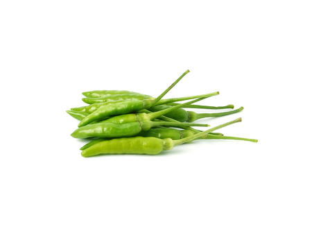 green hot chilli peppers isolated on whiteの写真素材