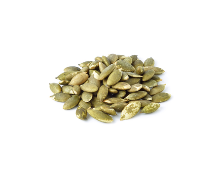 Pumpkin seeds on a white backgroundの写真素材