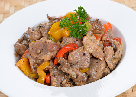 stir fry pork with pepper chilli. thailand foodの写真素材