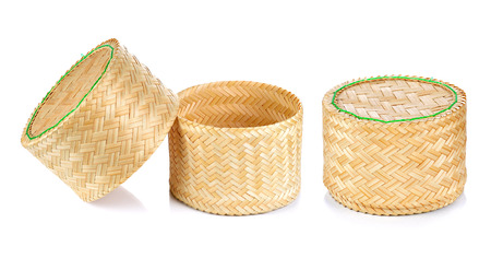 Bamboo rice box thai style on white backgroundの写真素材