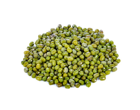 Mung beans isolated on white backgroundの写真素材