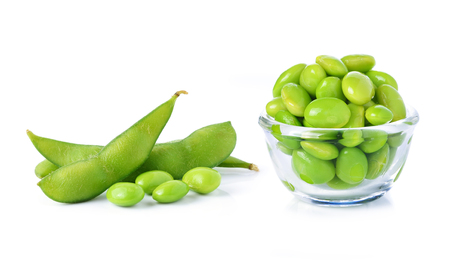 green soybeans on white backgroundの写真素材