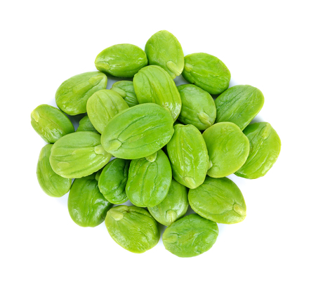 Parkia speciosa seeds or bitter bean on white backgroundの写真素材