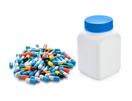 pills capsules isolated on white backgroundの写真素材