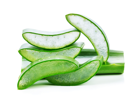 aloe vera fresh leaf isolated on whiteの写真素材