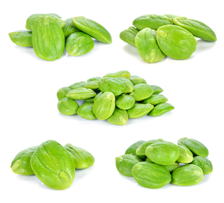 Parkia speciosa seeds or bitter bean on white backgroundの写真素材