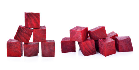 Beetroot cube slice isolated on white background