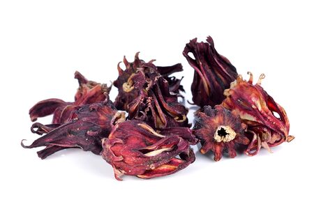 dried roselle fruits isolated on white background.の写真素材
