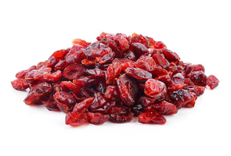 Dried cranberries isolated on white backgroundの写真素材