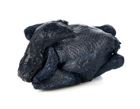 Whole Black Chicken, Silkie, Isolated On White Backgroundの写真素材