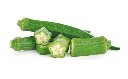 fresh okra or green roselle on white background.の写真素材