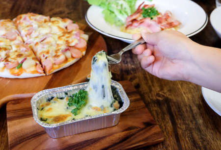 Closed up Spinach with cheese,Italian foodの写真素材